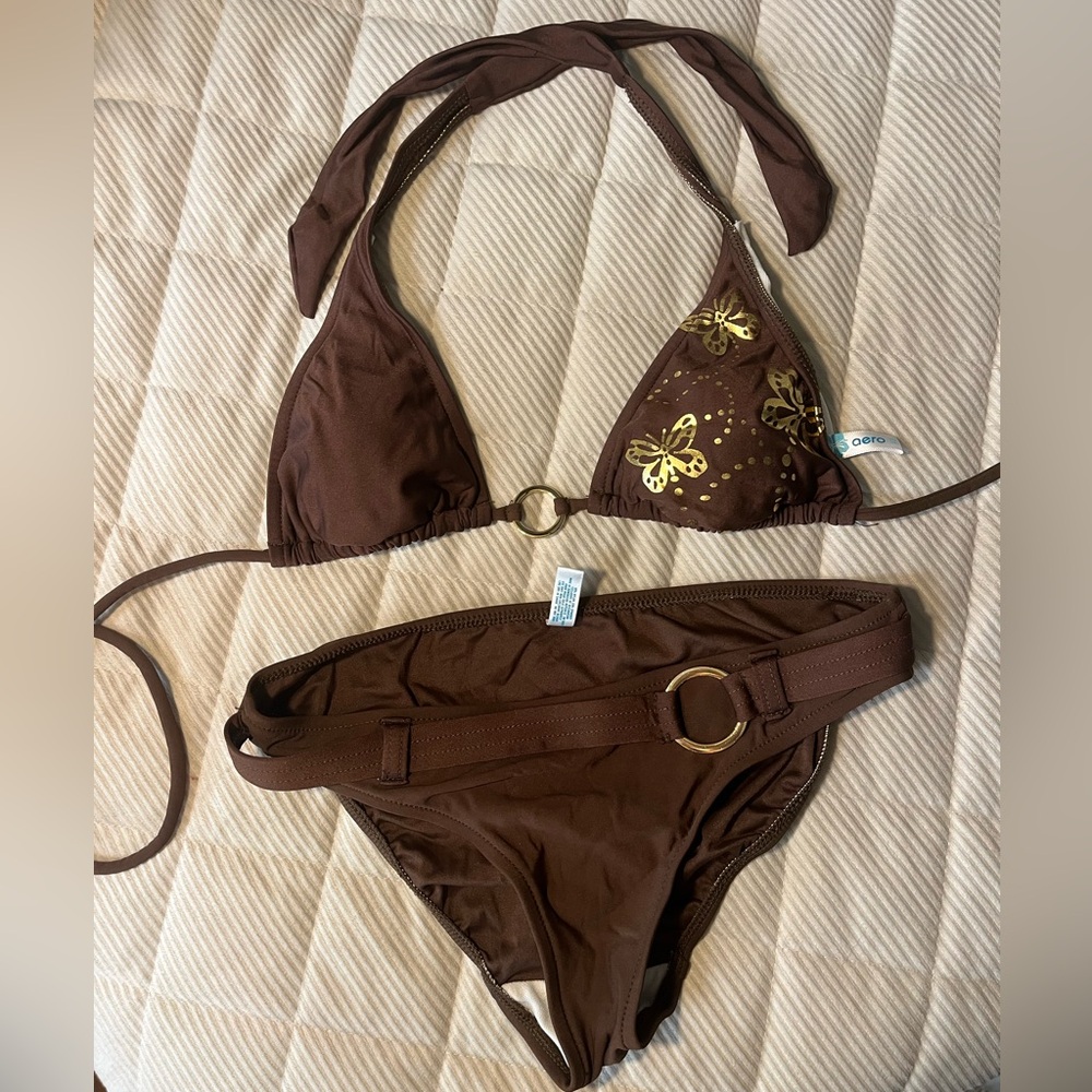 Brown Bikini with Gold Butterfly Accents